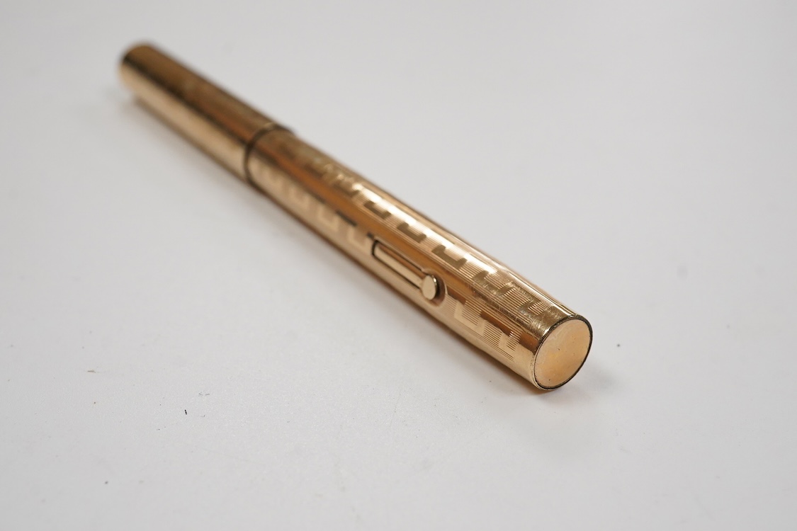 Wahl Eversharp gold filled 'Greek key' design lever fill fountain pen - large size